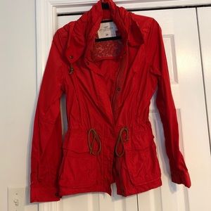 Red raincoat/utility jacket - so vibrant!